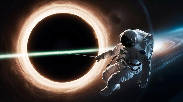 Black hole and astronaut in space