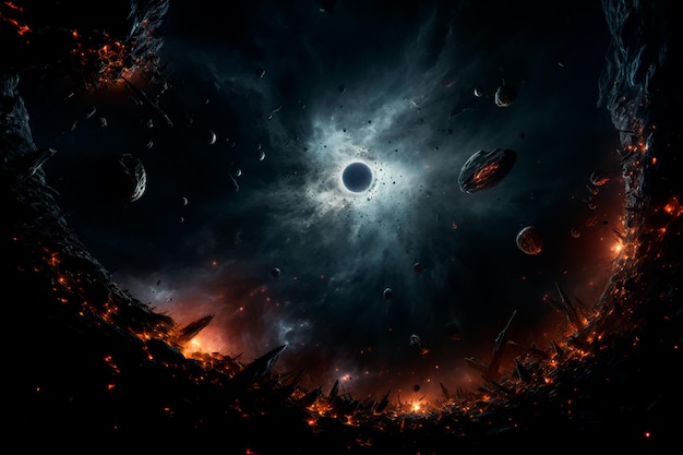 A Black Hole destroys Earth A Black Hole destroys the Universe AI generated