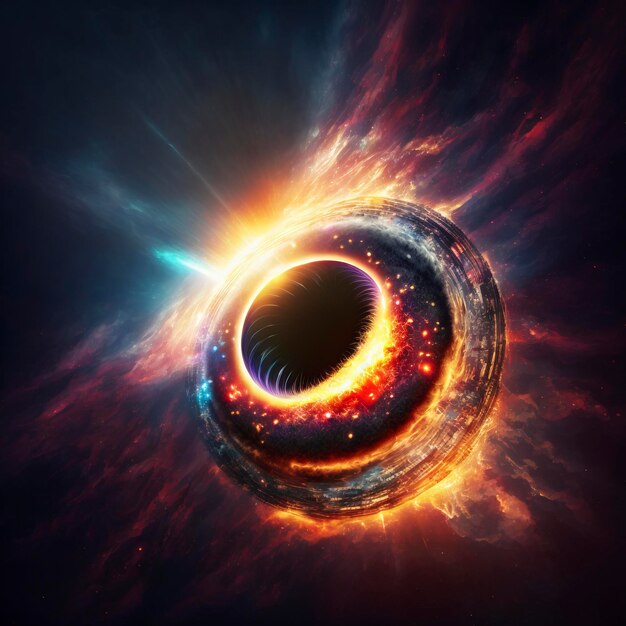 black hole and a disk of glowing plasma. Supermassive singularity in outer space