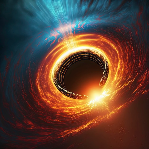 black hole and a disk of glowing plasma. Supermassive singularity in outer space