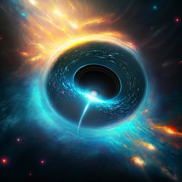 black hole and a disk of glowing plasma. Supermassive singularity in outer space