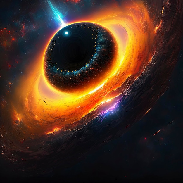 black hole and a disk of glowing plasma. Supermassive singularity in outer space