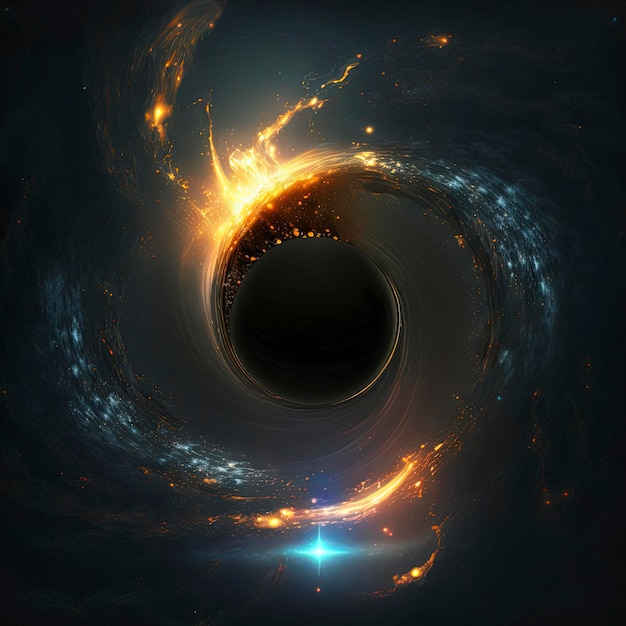 black hole and a disk of glowing plasma. Supermassive singularity in outer space