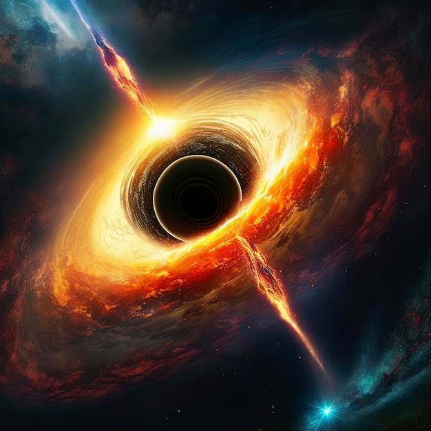 black hole and a disk of glowing plasma. Supermassive singularity in outer space