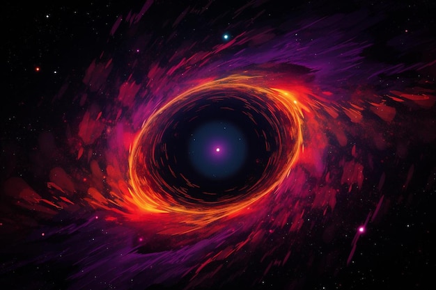 Photo a black hole in a galaxy with a pink star in the center.