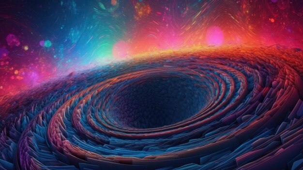 A black hole is surrounded by a blue and red light.