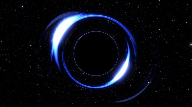 Black hole in space absorption of matter Event horizon strong gravitational pull Supermassive black hole absorbing stars and galaxies 3d render