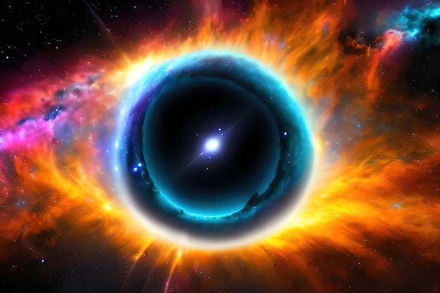 A black hole in space with a blue hole in the center.