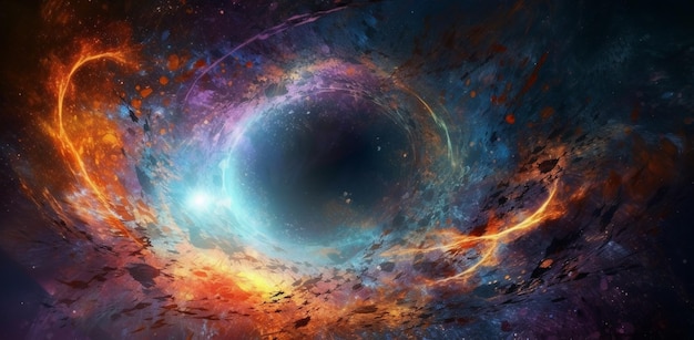 A black hole in space with a blue hole in the center.