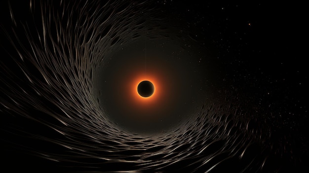 Photo black hole with a bright orange sun in the center black hole background