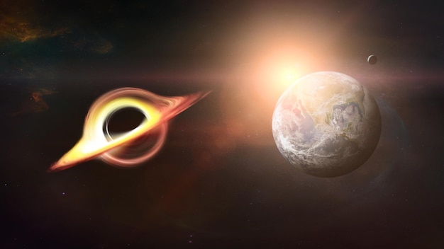 Black hole with Earth globe in outer space Elements of this image furnished by NASA