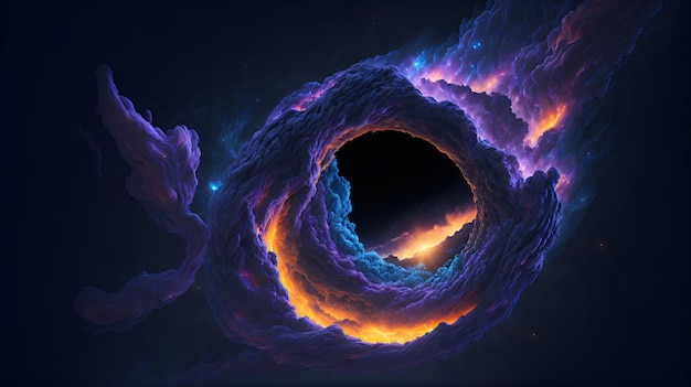 Black hole with nebula over colorful stars and cloud