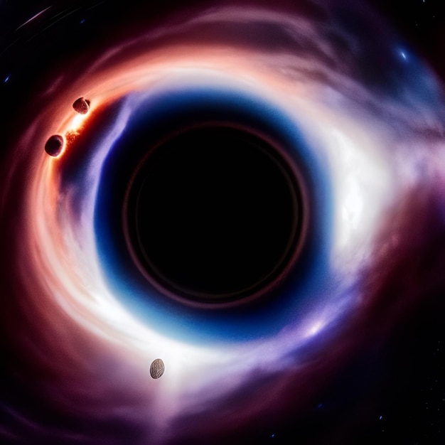 A black hole with a red and blue light on it