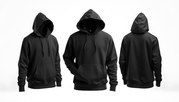 Black hoodie set mockup isolated over white background isolated with white highlights