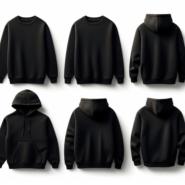 Black Hoodie vector Black Tshirt Set of Black front and back view tee hoodie hoody Generative AI