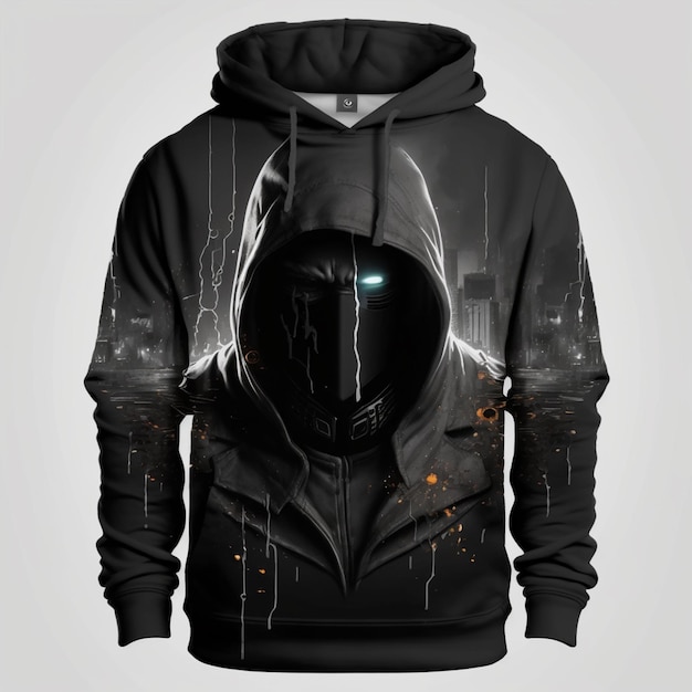 A black hoodie with a face on it that says'the dark knight'on it