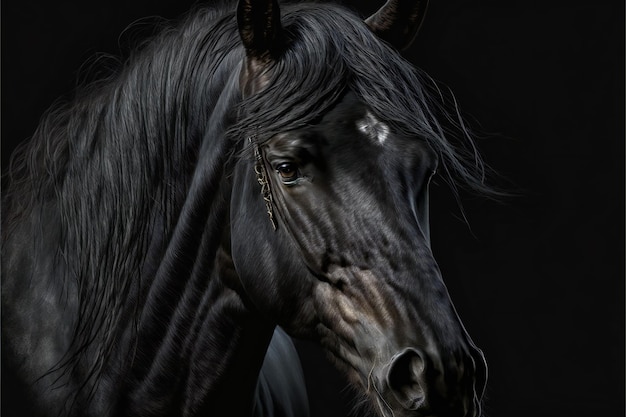 Black horse portrait creative digital illustration painting