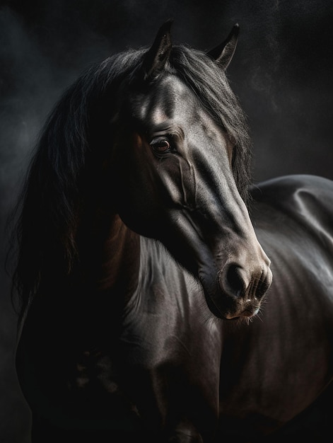 A black horse with a black mane and a black mane.