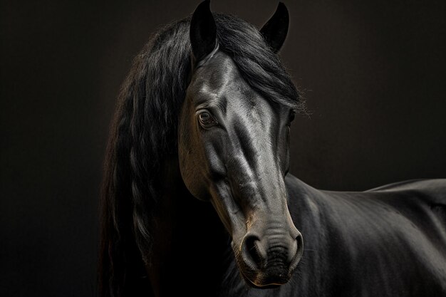 a black horse with a black mane and a white stripe on its face