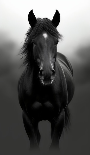 a black horse with a white spot on its head