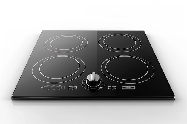 Photo black induction hob with four burners isolated on white background