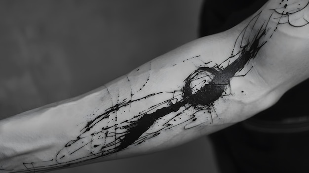 Photo black ink abstract tattoo design on a mans arm