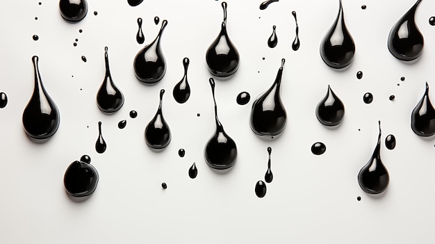 Photo black ink drops dripping on white background minimalist abstract image texture pattern wallpape