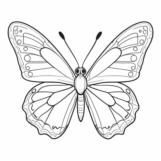 Photo black ink illustration of a butterfly for a children coloring book