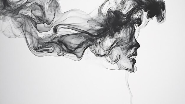 Photo black ink silhouette emerging from smoke