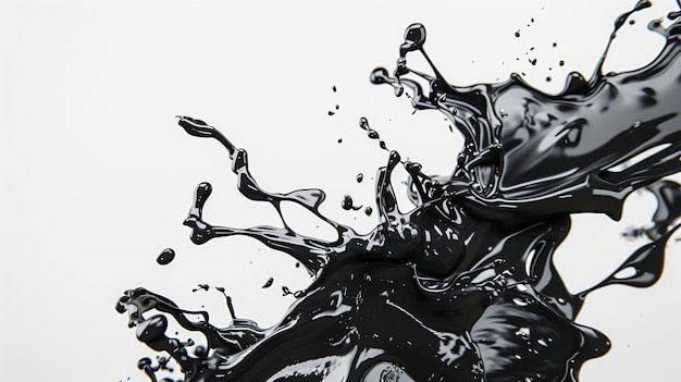 A black ink splattered on a white background