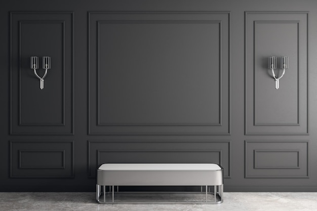 Black interior with bench