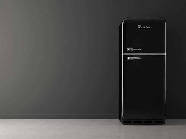 Black Interior with black fridge 3D illustration