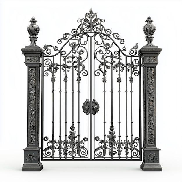 Photo a black iron gate with a design on it that saysthe word quot on it