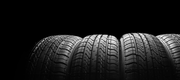 Black isolation rubber tire on the black backgrounds