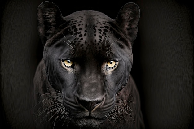 A black jaguar with a black face and yellow eyes.