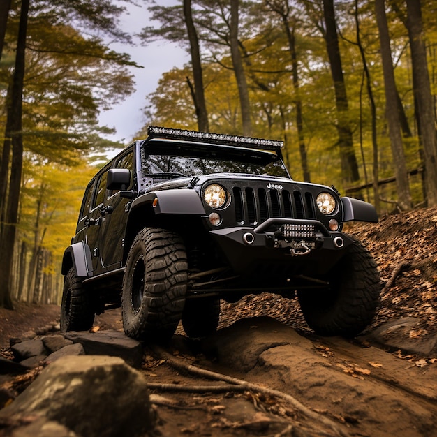 black jeep climbing on a rocks