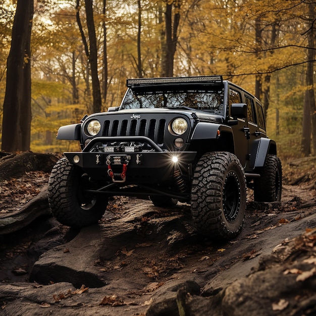 black jeep climbing on a rocks