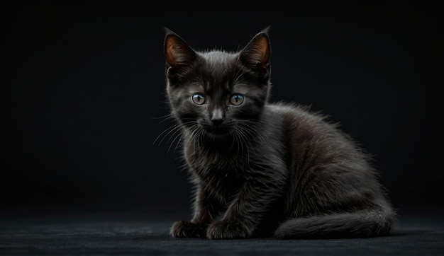 Black kitten on dark background