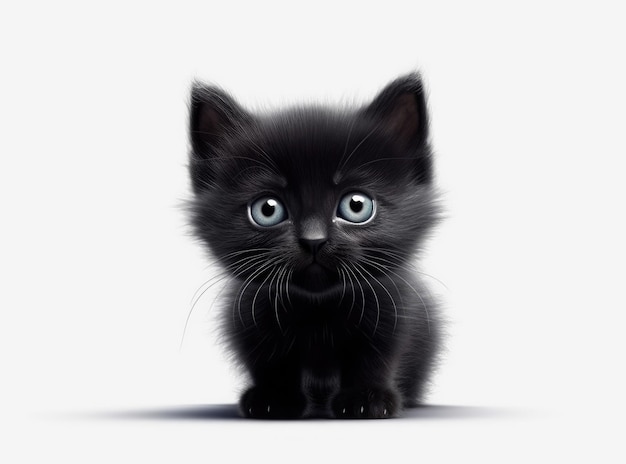 A black kitten isolated on a white background