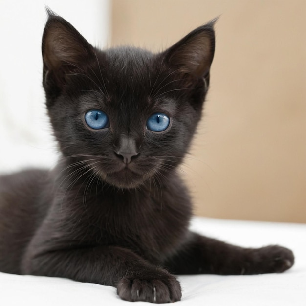 Photo a black kitten with blue eyes and a black nose