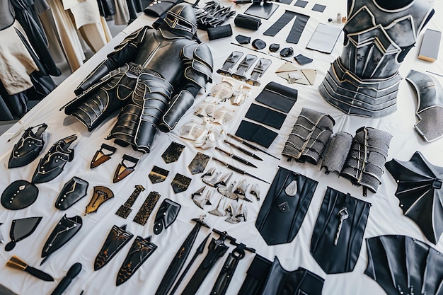 Black Knight Armor and Weapons Flat Lay