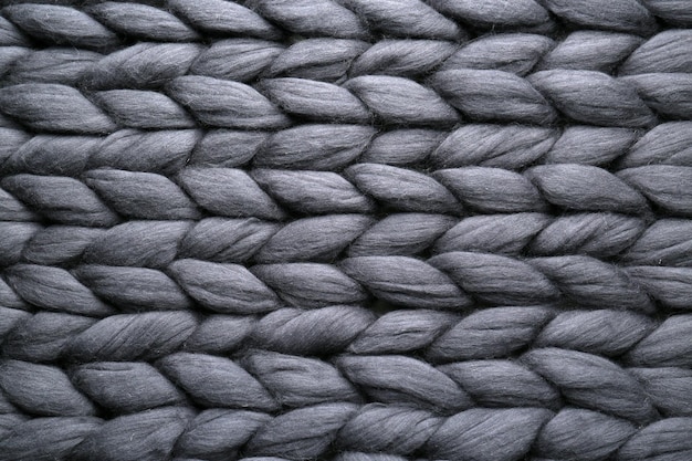 Black knitted wool texture as background top view