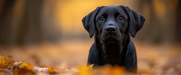 Black Labrador Retriever in Autumn Leaves