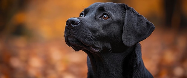 Black Labrador Retriever Looking Up in Autumn