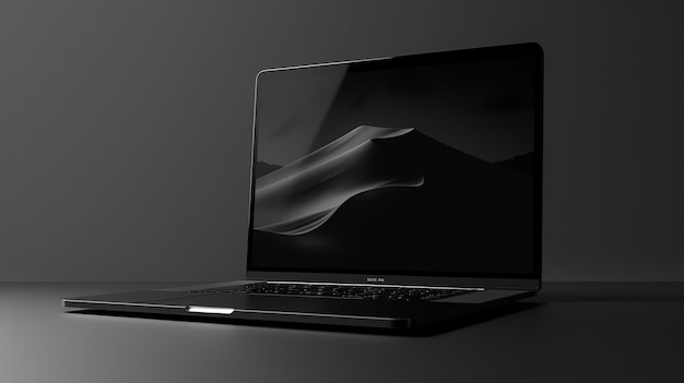 A black laptop on a dark background