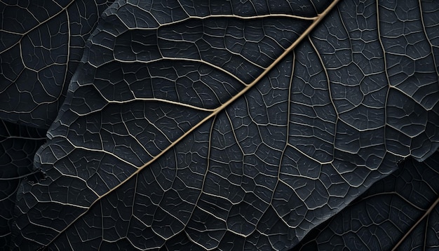 Black leaf texture background dark grey and black leaf veins pattern