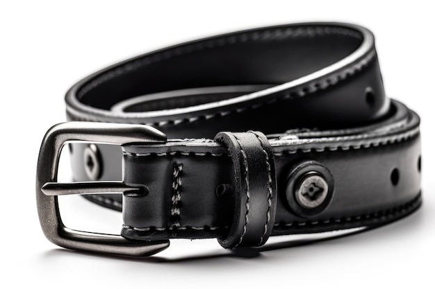 Black Leather Belt For Boy On White Background Generative AI