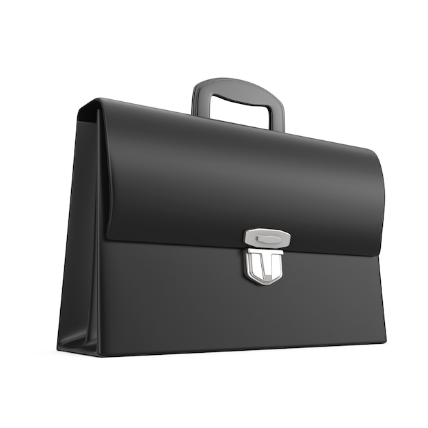 Black Leather Briefcase with Silver Buckle on a white background. 3d Rendering