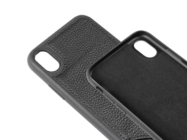 Black leather case for iphone isolated on white background