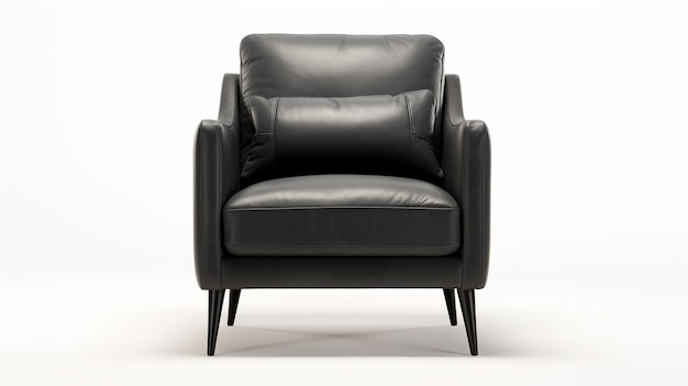 a black leather chair with a small metal stand